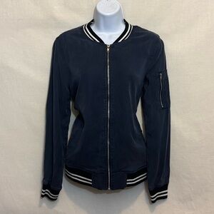 B-287 Harlowe & Graham Blue Stripe‎ Cuff Bomber Jacket Size S